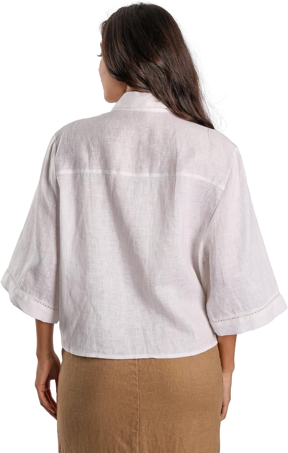 Women's 100% Pure Linen Shirt Long Sleeve Button Down Casual Blouse with Pockets - Image 3