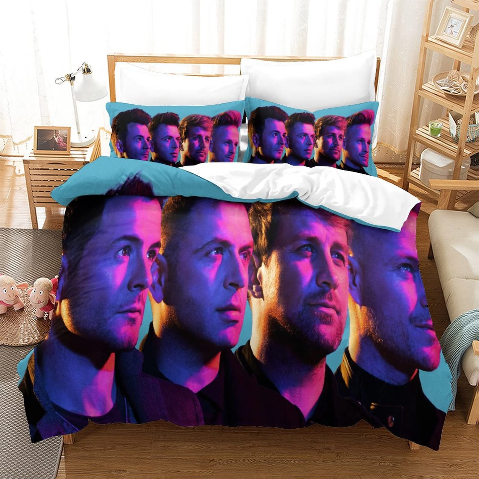 Kuokuo Westlife Band 3D Print Duvet Cover Set Bedding Set Soft Microfiber Quilt Cover & Pillowcases with Zipper Closure for Kids Teenagers Adult Aged Set 3 Pieces Double（200x200cm）