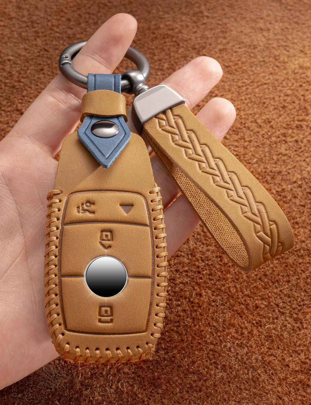 for Mercedes Benz Key Fob Cover Leather Car Key Case Keychain Fob Holder Compatible for Mercedes Benz A-Class C-Class E-Class G-Class S-Class 2017-2024 (Brown) - Image 3
