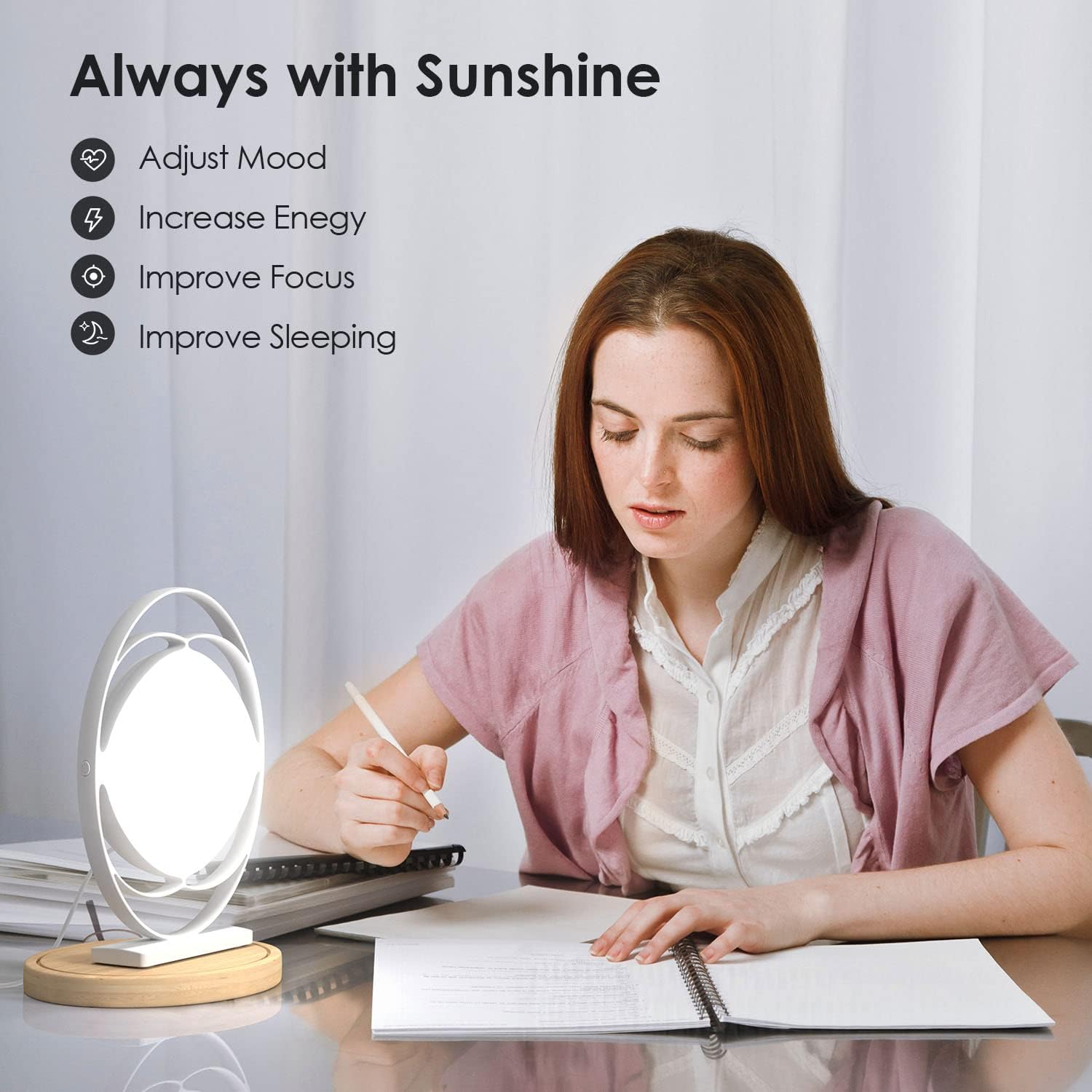 Light Therapy Lamp, ALBINA UV-Free 10000 Lux Happy Light with 3 Color Temperature Modes & Adjustable Brightness & Timer & Memory Function, Happy Lamp Therapy Light for Office/Home/Decoration (White) : Health & Household
