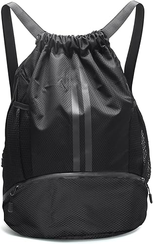 Mochila deportiva con cordón, bolsa de natación impermeable con compartimento para zapatos y bolsillo de separación secohúmedo para mujeres y
