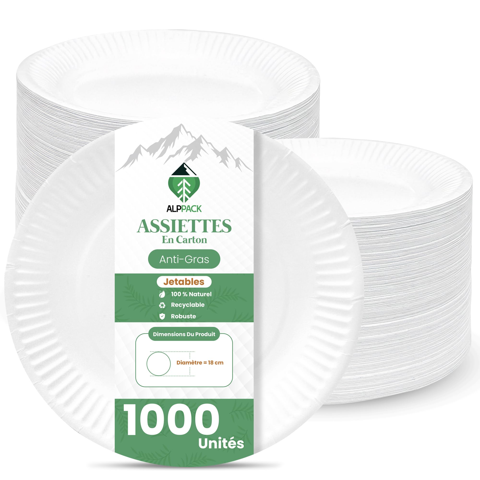 Assiette jetable en carton blanc anti-fuite – 1000 pcs Ø 18 cm, assiettes plates, vaisselle jetable pour décoration anniversaire, pique-nique, barbecue, alternative à l'assiette plastique reutilisable