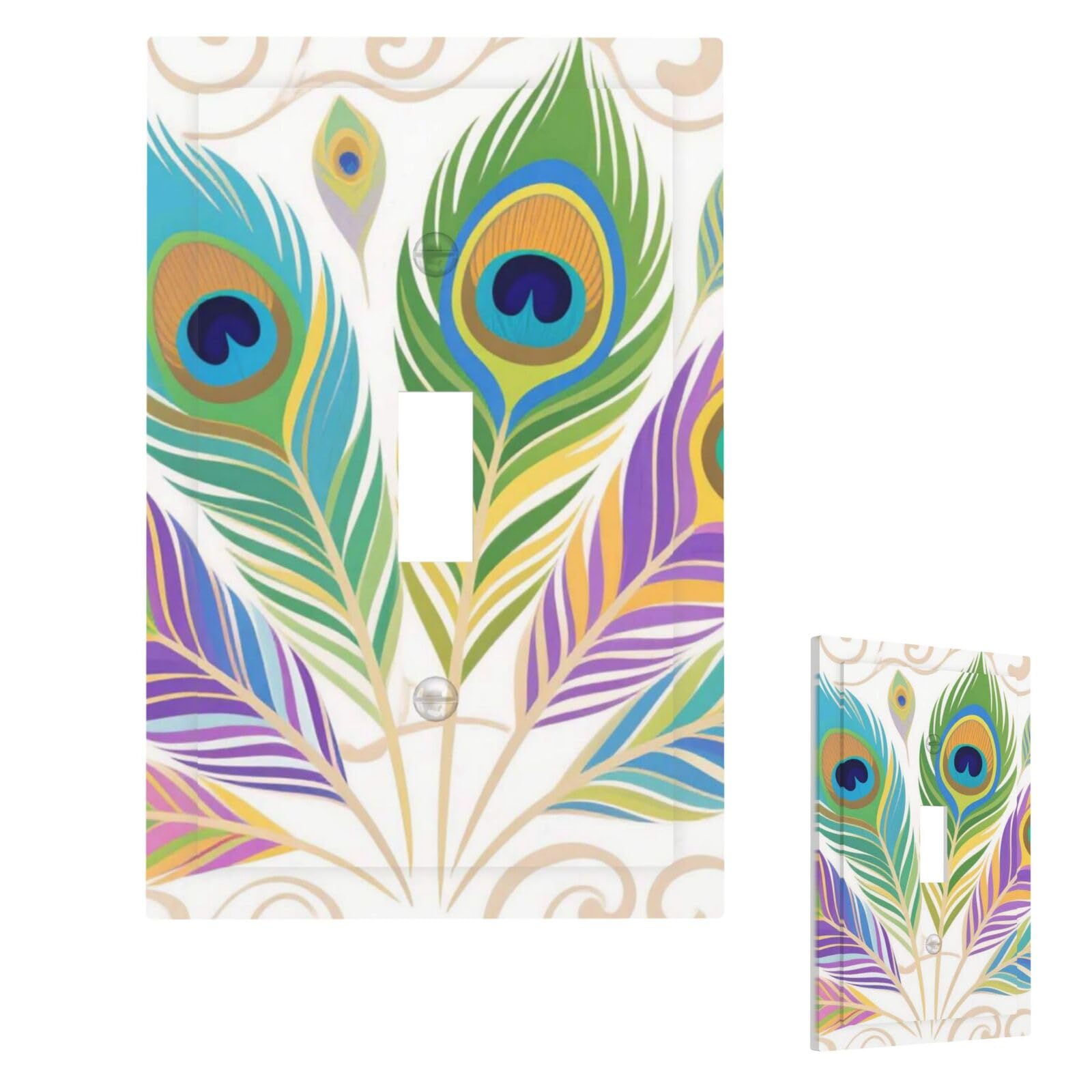 Peacock Feather Wall Plate Cover Modern Decorative 1 Gang Light Switch Cover Unbreakable Receptacle Outlet Covers For Living Room Bedroom Home Decor Single Toggle