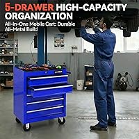 Vista 4 de Carrito de herramientas de 5 cajones con ruedas, cofre de herramientas rodante para almacenamiento de herramientas, organizador de carrito