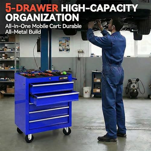 Miniatura 4 de Carrito de herramientas de 5 cajones con ruedas, cofre de herramientas rodante para almacenamiento de herramientas, organizador de carrito