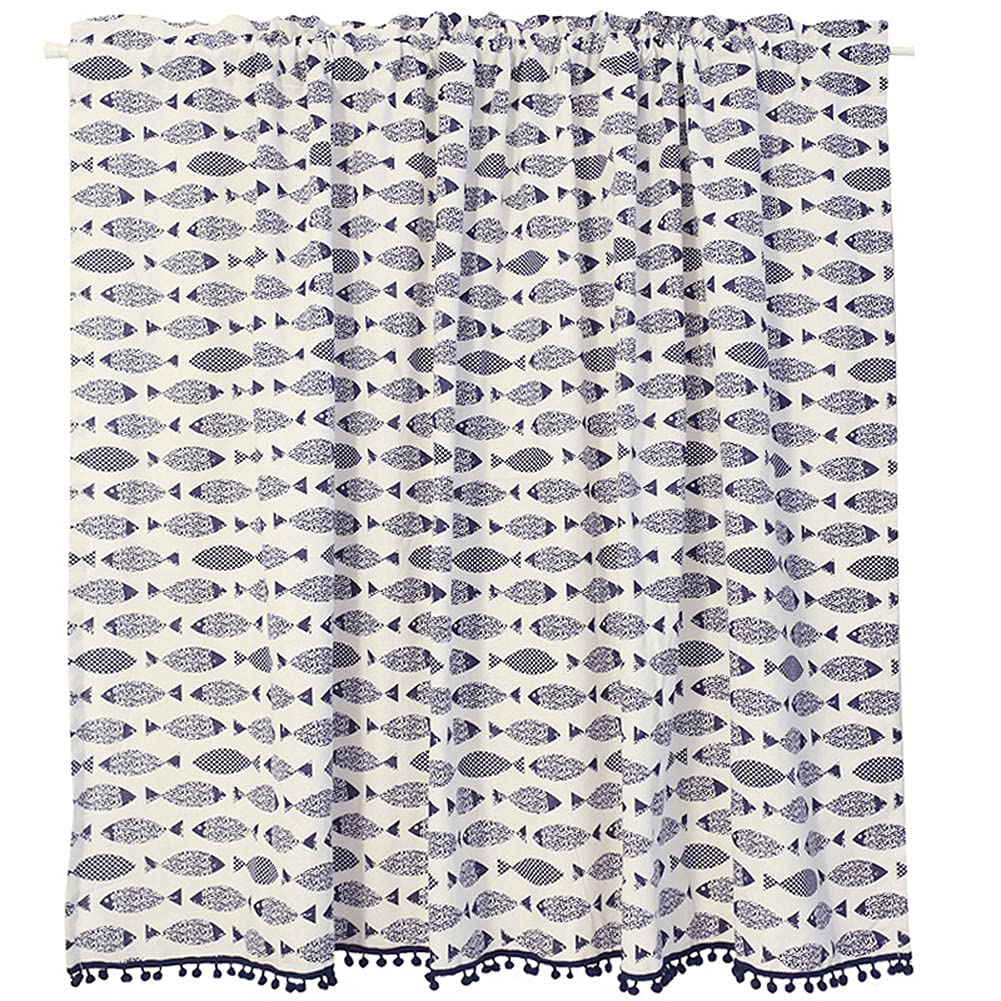 CRYSEU Short Curtains, Fish Short Curtains Window Valance, Small Cafe Drape, Short Blackout Curtains with Tassels, 1 Piece(WxH 145x120cm/57x47inch)