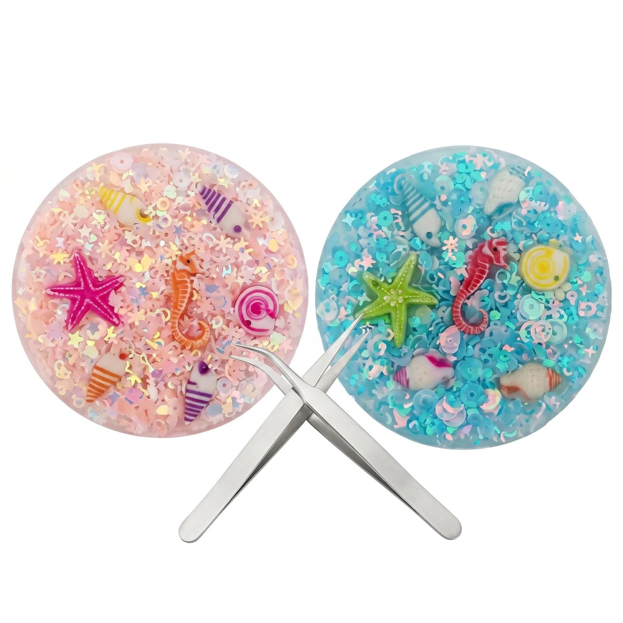 Mtbricey 2Pcs Picky Pad with Straight Curved Tweezers Skin Picking Fidget Silicone Sensory Toys for Stress Relief Anxiety Reduction Portable Travel Fidget Pad for Adults Pink Blue 8 cm (3.15 in) (B)