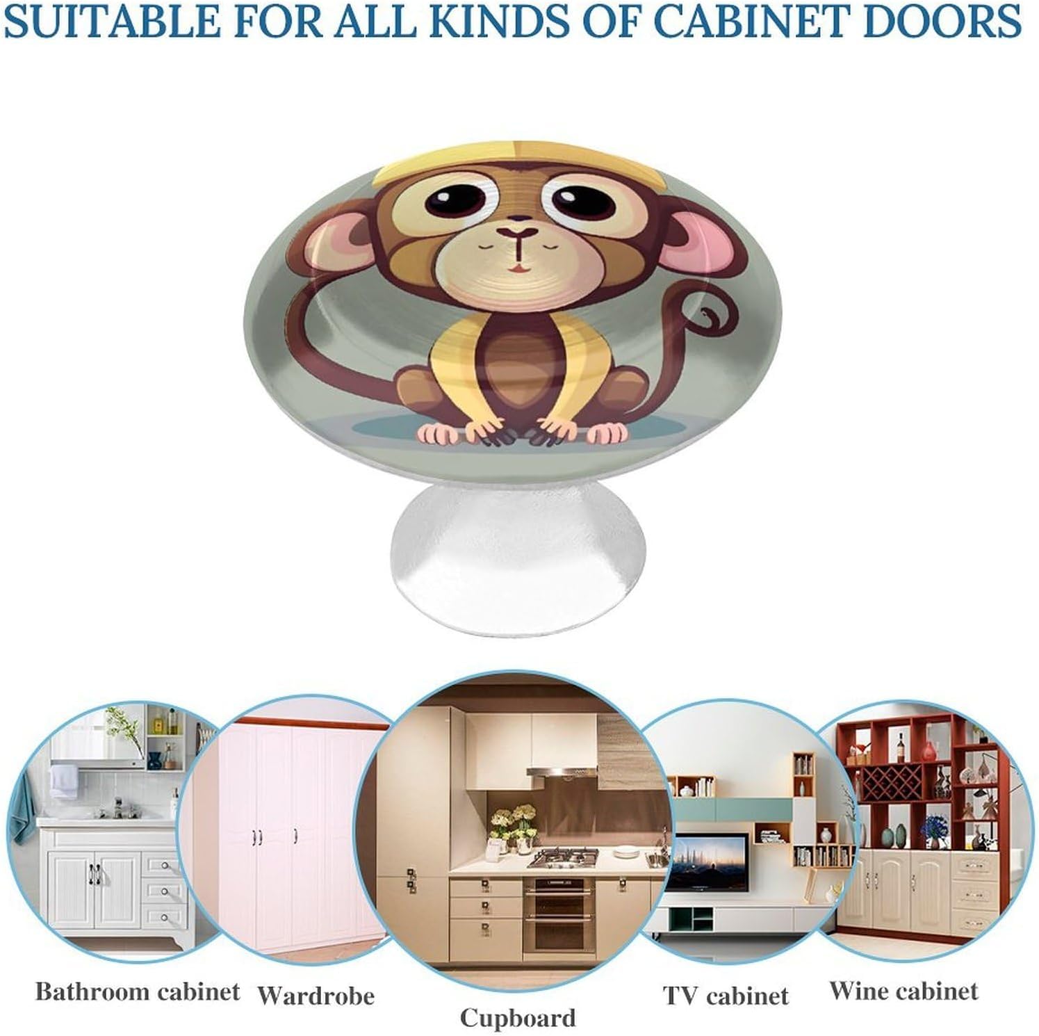 Cabinet Handles Round Drawer Pulls Cute Monkey Dresser Knobs for Cabinets and Drawers Handle Kitchen Cabinet Pulls for Bathroom Cupboard Drawers Cabinet Pulls for Kitchen Door