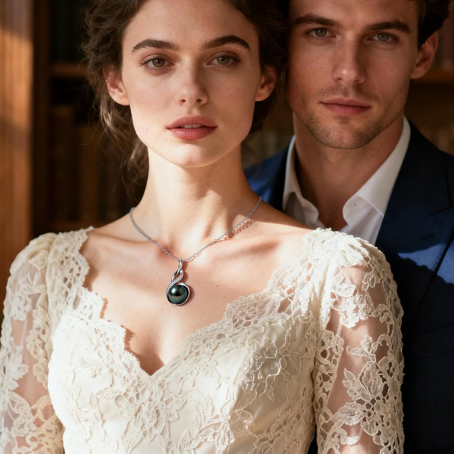 Genuine Tahitian Black Pearl Necklace - Christmas Gift for Wife Mom Daughter Girlfriend, Jewelry Gifts for Anniversary Wedding Birthday, 9-10mm Sea water Pearl with Sterling Silver Moissanite Pendant - Image 3