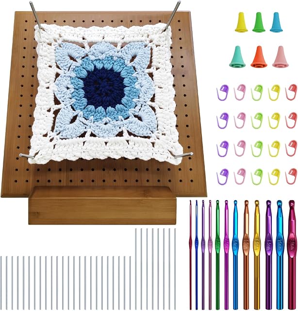 Crochet Blocking Boards for Knitting and Crocheting Projects | Wooden Granny Square Crochet Bocking Board with Pins