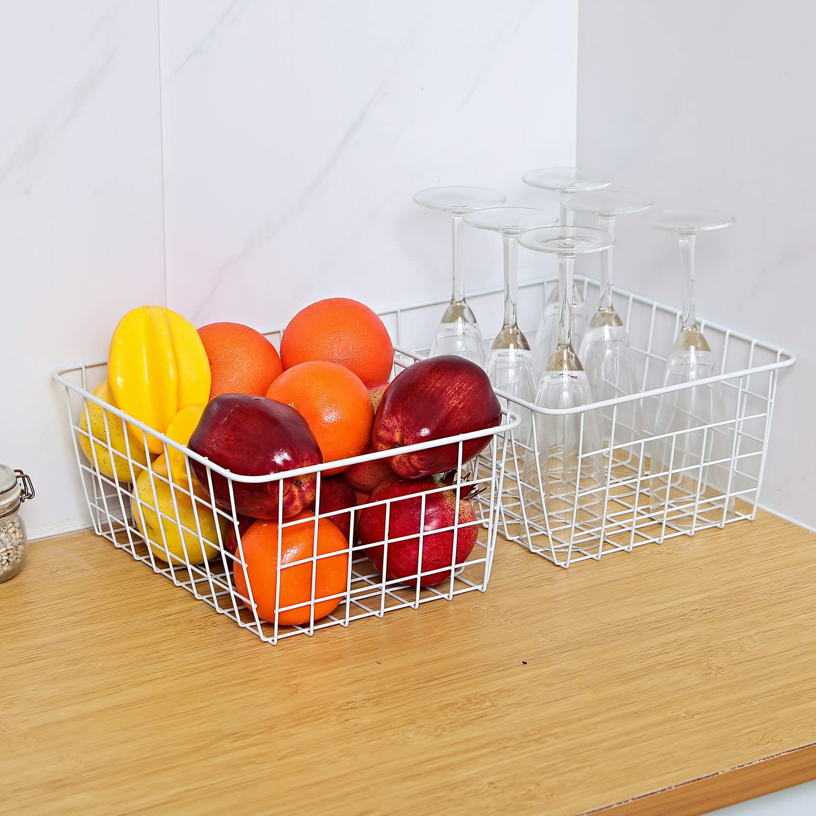 Canastas verticales de almacenamiento para congelador, de alambre blanco, para congelador, despensa, organización de baño, juego de 4