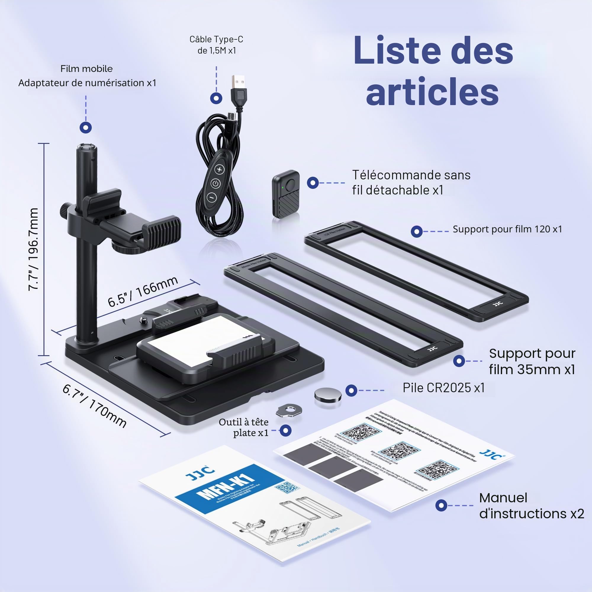 JJC Adaptateur de Numérisation Mobile pour Diapositives Photo, Copie Négative et Visionneuse de Film avec Panneau Lumineux et Support 35 mm