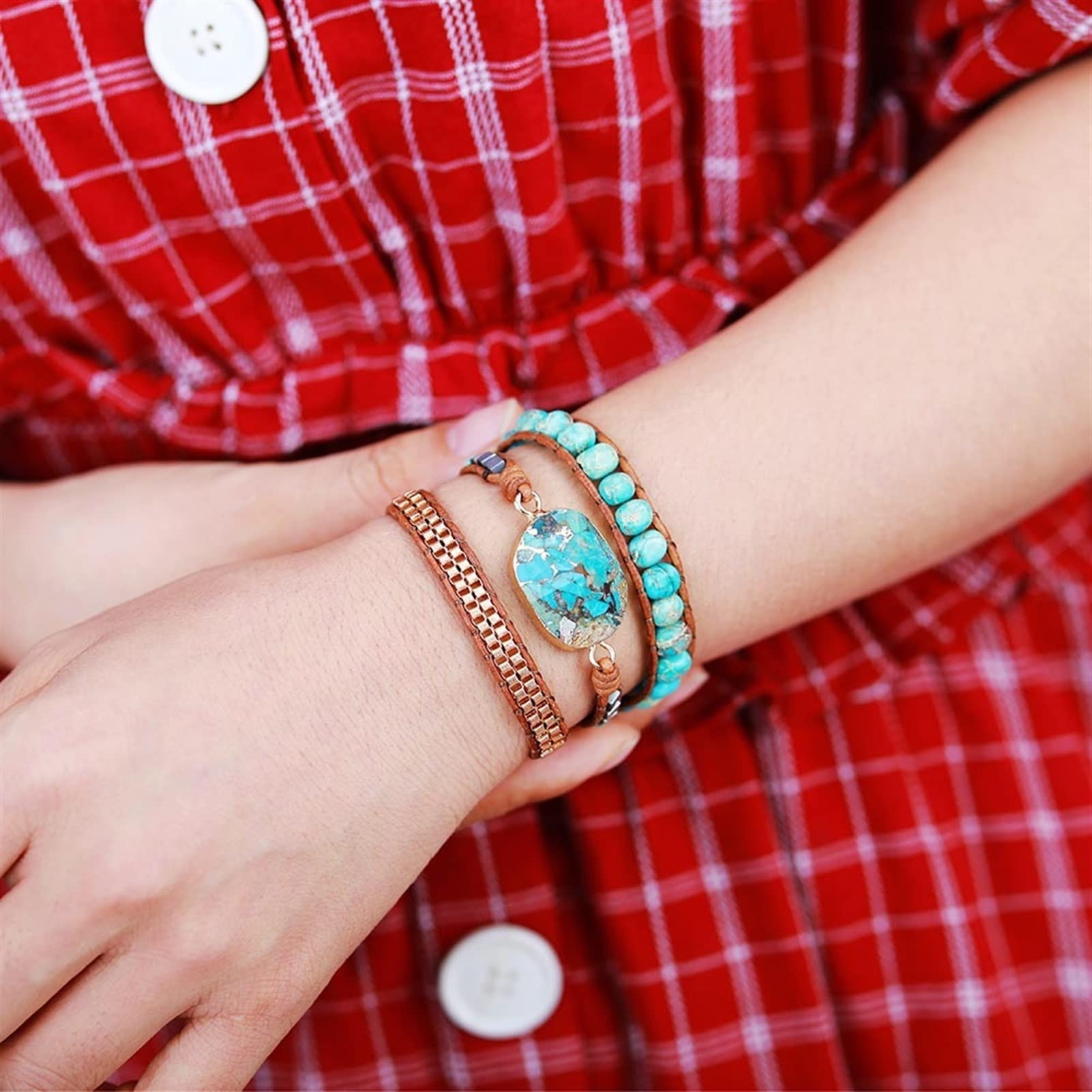 LYGBAOFUL Armbänder Leder-Wickelarmband mit Steinen, Vintage-Weberei, Statement-Kunst-Kettenarmband, Schmuck, Geschenke, Schmuck