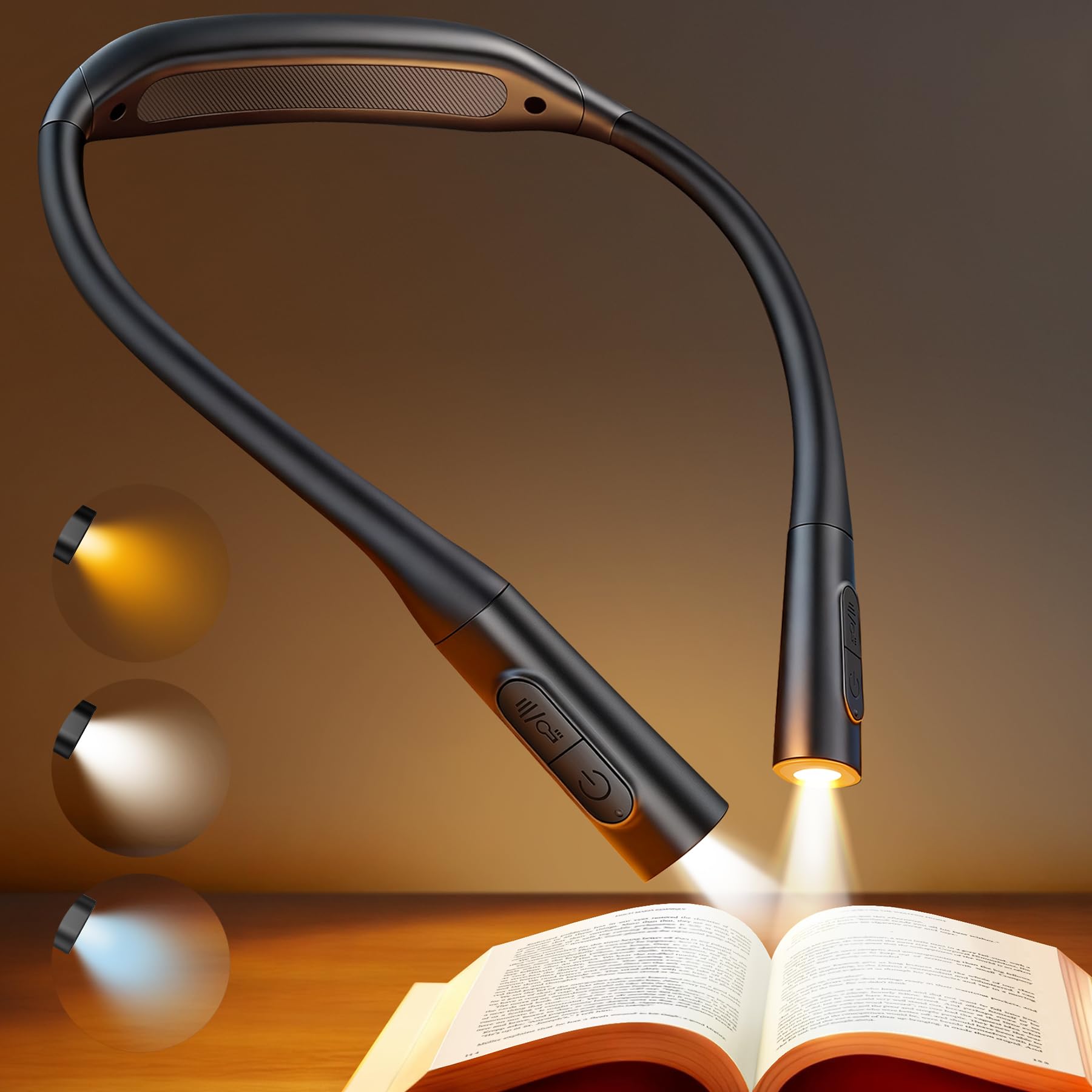 Glocusent Leselampe Hals mit 100 Stunden Leselicht, Augenschonende Buchlampe zum Umhängen｜Stufenlose Farbtemperatur & 5 Helligkeitsstufen, Leicht Leselampe Bett für Lesen, Nähen, Reparieren