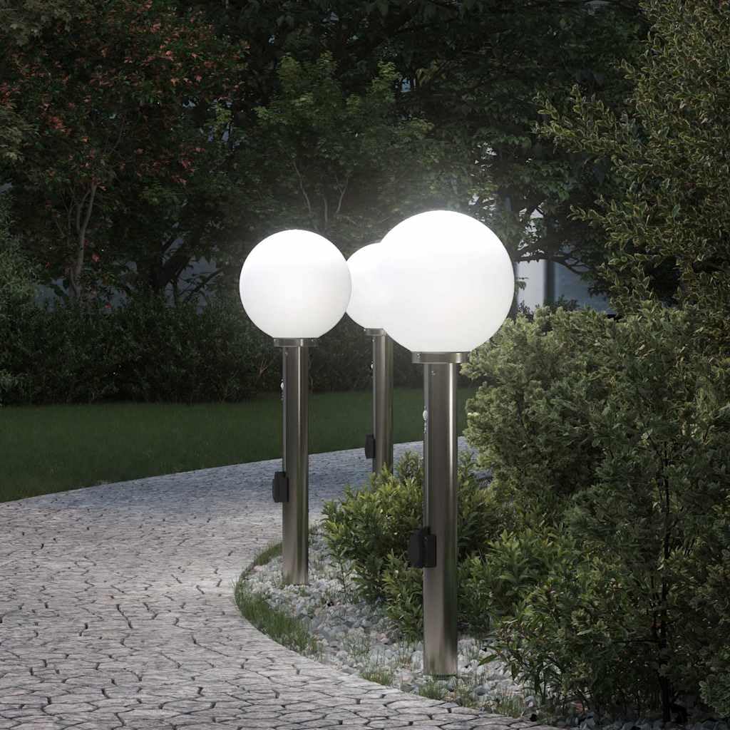 Bornes Lumineuses avec Détecteur et Prise, 3 Pièces 80 cm Acier Inoxydable