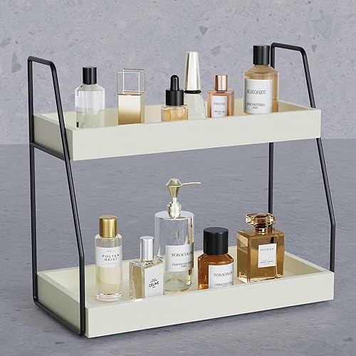 Miniatura 7 de ZGO 2-Tier Bathroom Organizer Countertop, Faux Leather Bathroom Organizers and Storage, Bathroom Countertop Organizer Makeup Organizer for Vanity