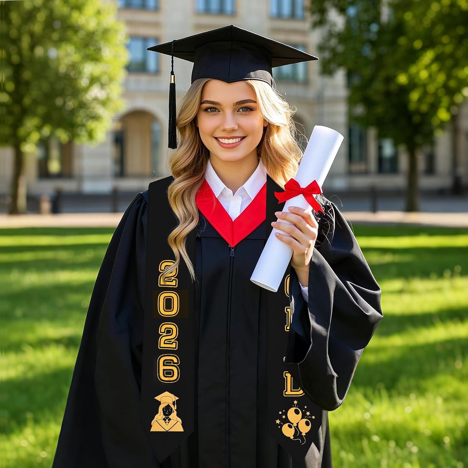 hoyuwak custom graduation stole,31 Inch (62" Total) Satin with DIY Iron-On Letters & Numbers Kit (A-Z, 0-9, Patterns) (Black)