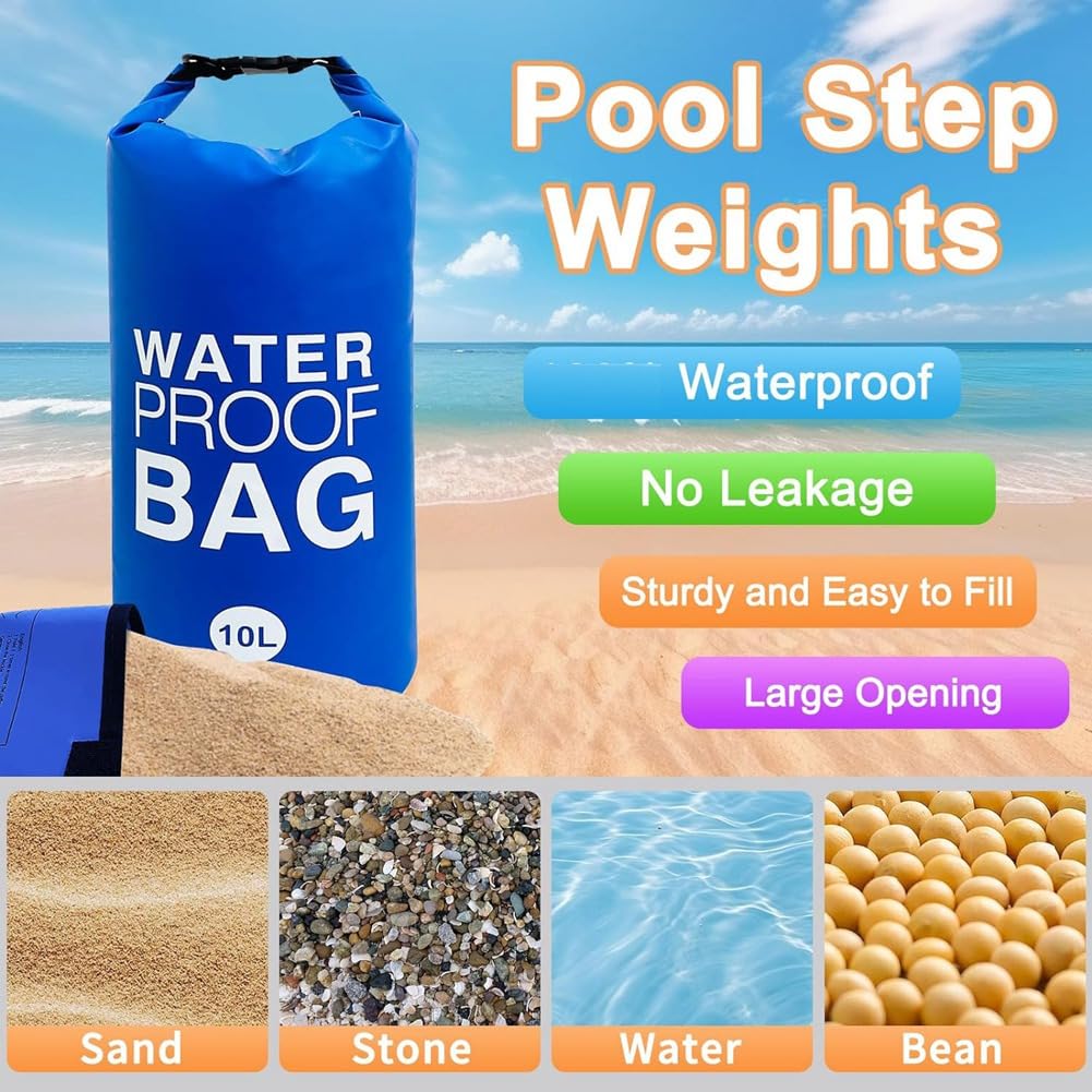 Lot de 2 poids pour escaliers de piscine surélevés, sacs imperméables pour marches de piscine 10 L x 2 pièces Bleu