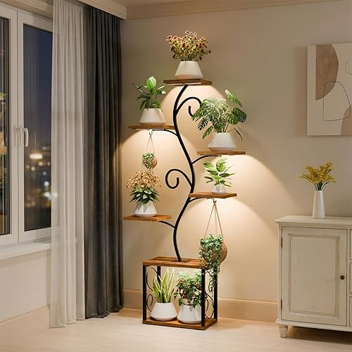Soporte para plantas de interior con luces de crecimiento, estante de plantas de 63.4 pulgadas de alto para plantas de interior, estante para