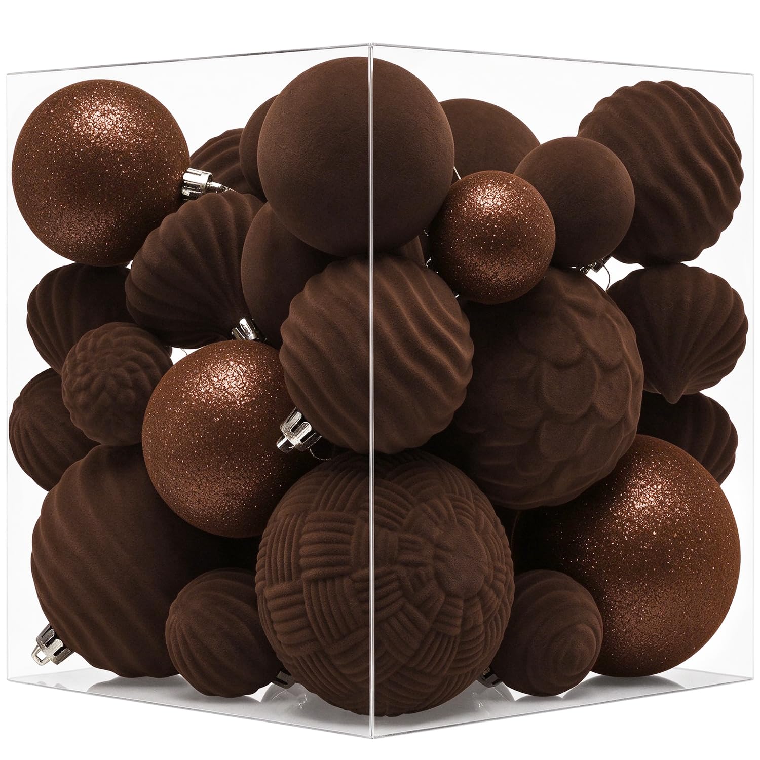Miaikoe 36 PCS Velvet Christmas Hanging Ornament Balls Decoration Christmas Tree Shatterproof Ornaments Set for Xmas Tree Holiday Home Decor (Brown)