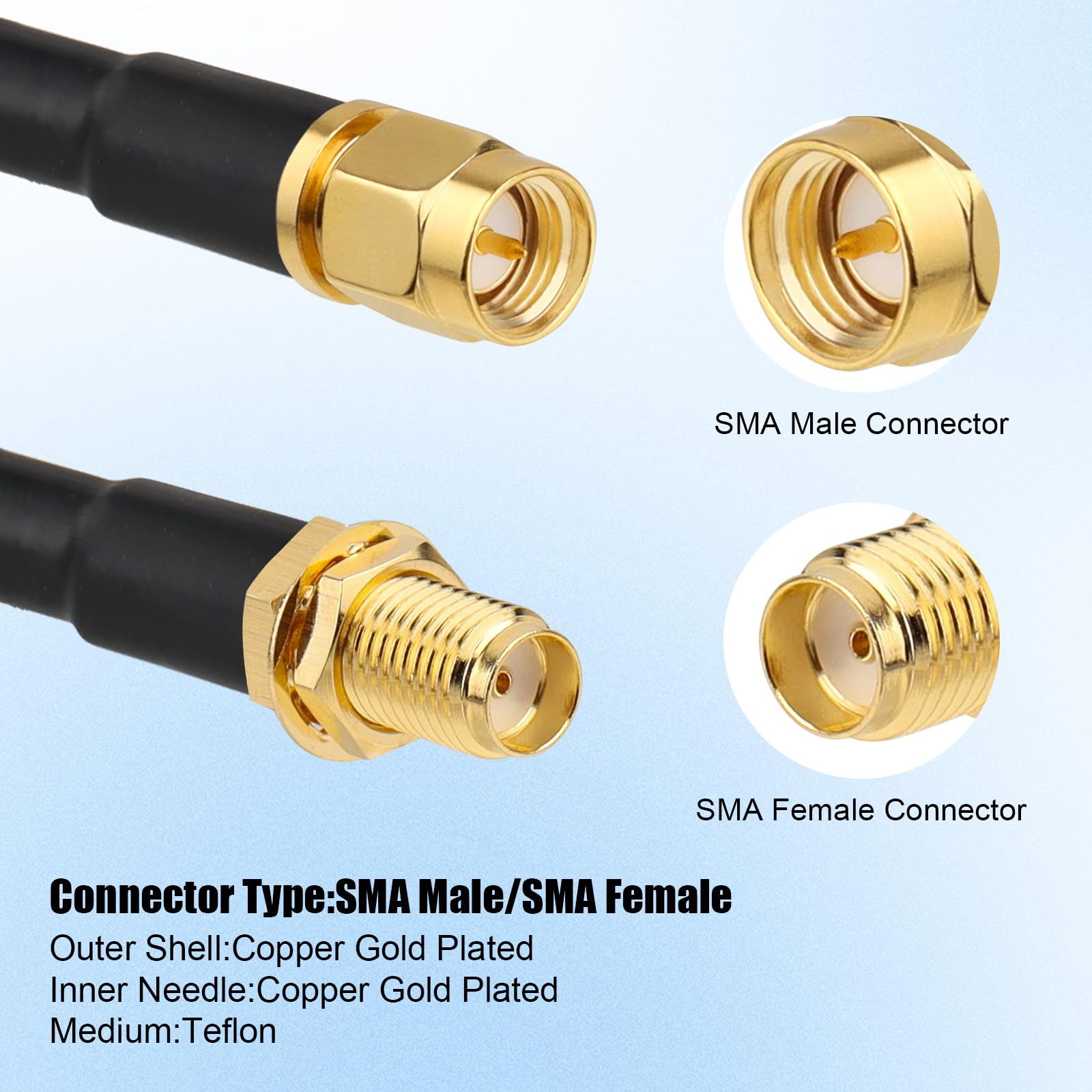 MOOKEERF RG8X SMA maschio a SMA femmina cavo coassiale 15 m, cavo di prolunga SMA a perdita ultra bassa 50 ohm per router, GPS, radio RF, antenna WiFi, ripetitore di segnale, modulo ecc.