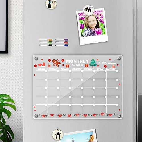 Miniatura 3 de Magnetic Dry Erase Board, Writable Acrylic Planner with 6 Marker Pens, Monthly Organizer with Magnetic Backing, Reusable Scheduling Tool with Sturdy