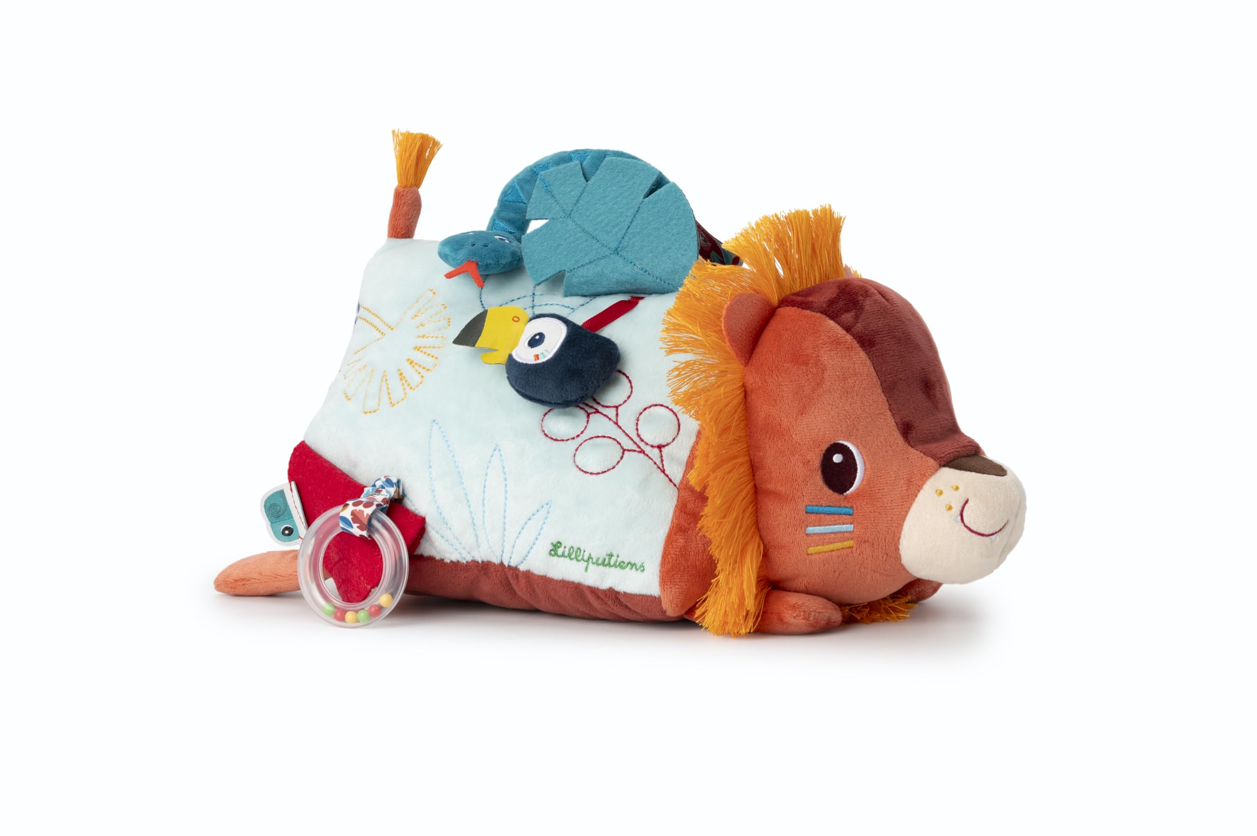 LILLIPUTIENS - Espejo de Actividades para bebés - Cubo Safari de Tela Suave - Triángulo multiactividades - Juguetes para el Desarrollo del bebé - A Partir de 3 Meses - 34cm - 83562