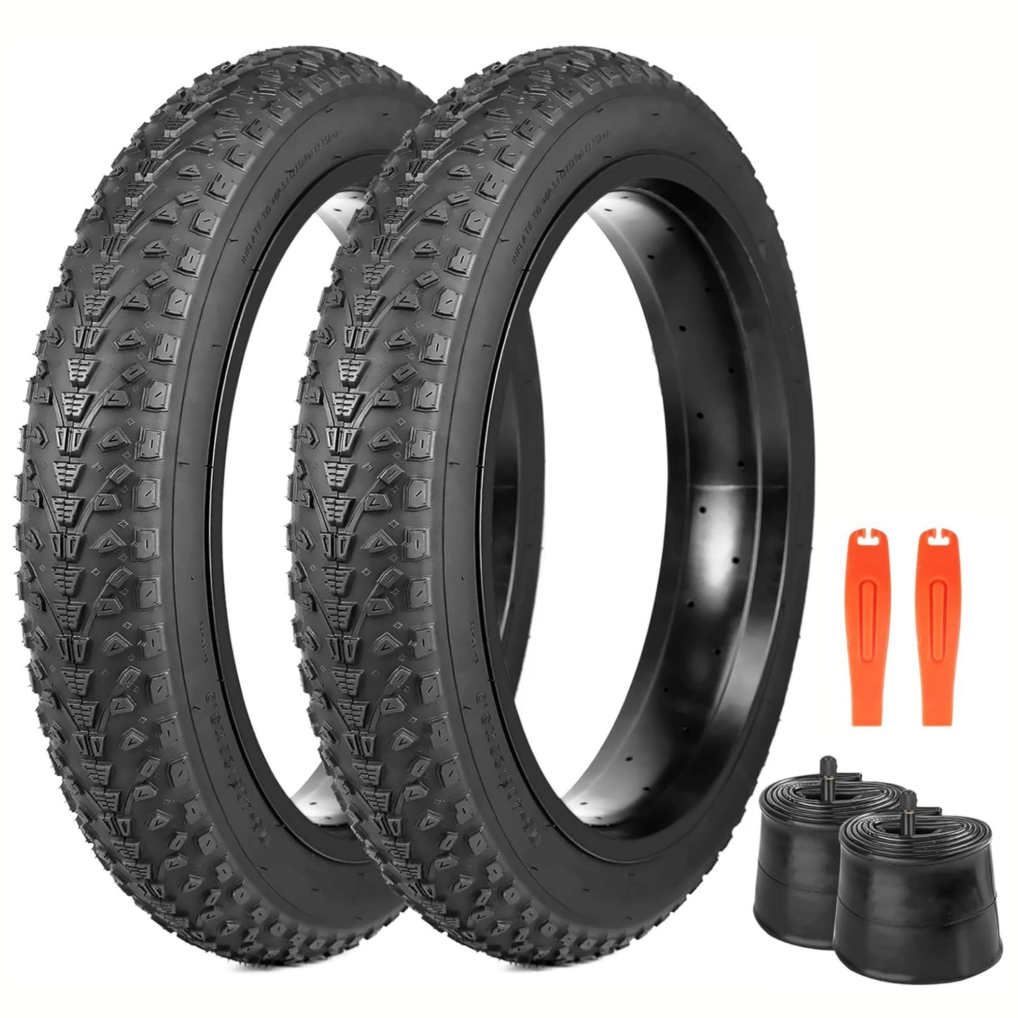 GRELiving 20x3.0 Fat Bike Tyre -76-406 Wide Tires for MTB, Electric-Bicycle, Beach Cruiser- Superior Comfort & Traction (Black-2xTyres+2xTubes+2xLevers, 20x3.0 Inches)
