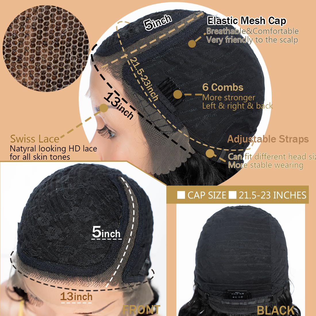 12 Inch Short Curly Lace Front Wig Human Hair Wigs 150% Density Black Deep Wavy Glueless Wigs 13x5x1 Swiss Lace Front Bob Wigs Side Part - Image 4