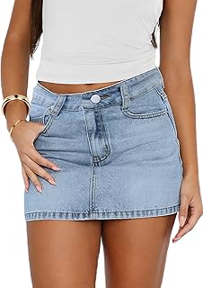Womens Denim Skirt Casual Mini Jean Skirt Stretch Low Waist Jean Skirt f...