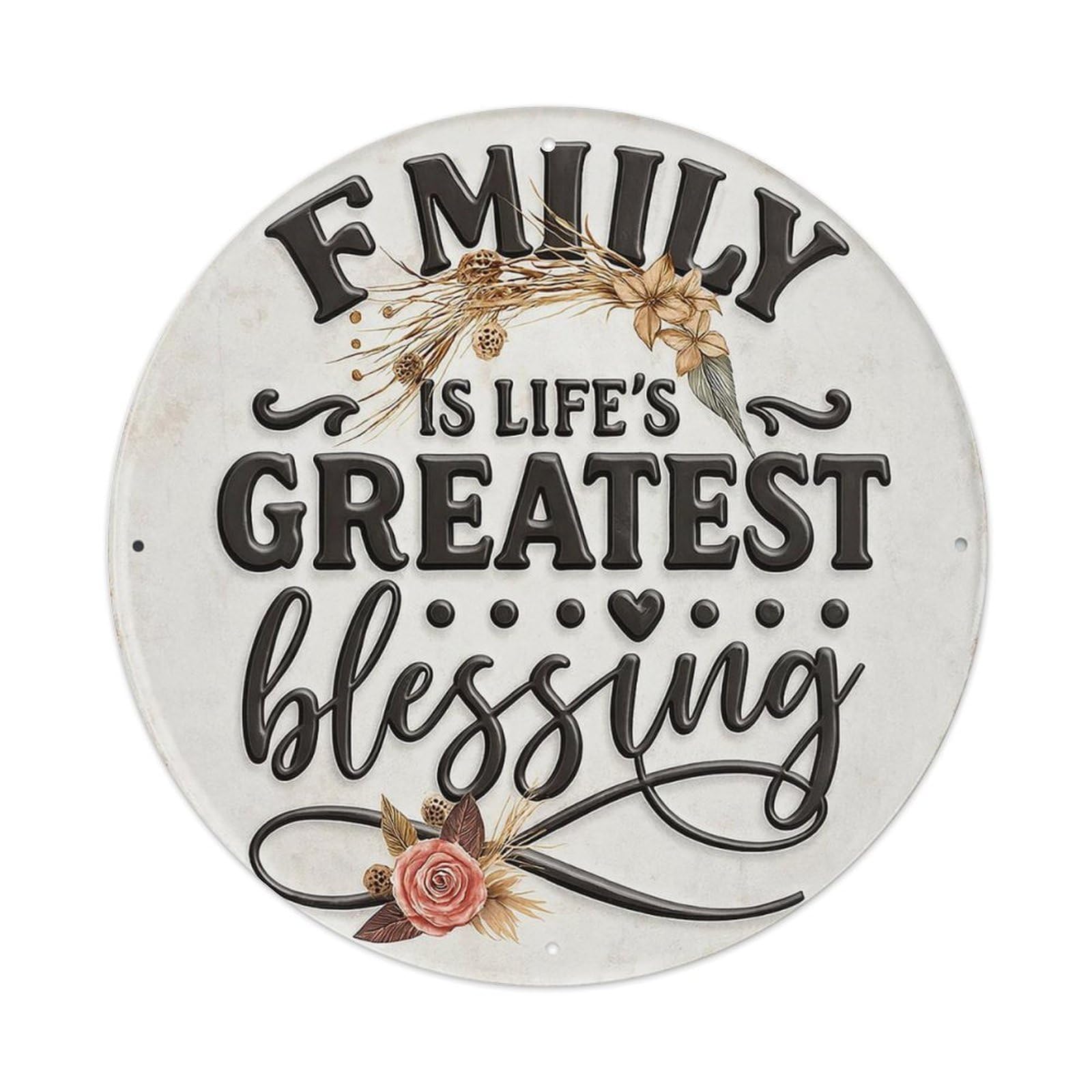 Family Is Life's Greatest Blessing Vintage Round Tin Sign Retro Metal Wall Decor Metal Poster, Home Bar Garage Cafe Wall Art Decoration 8x8Inches