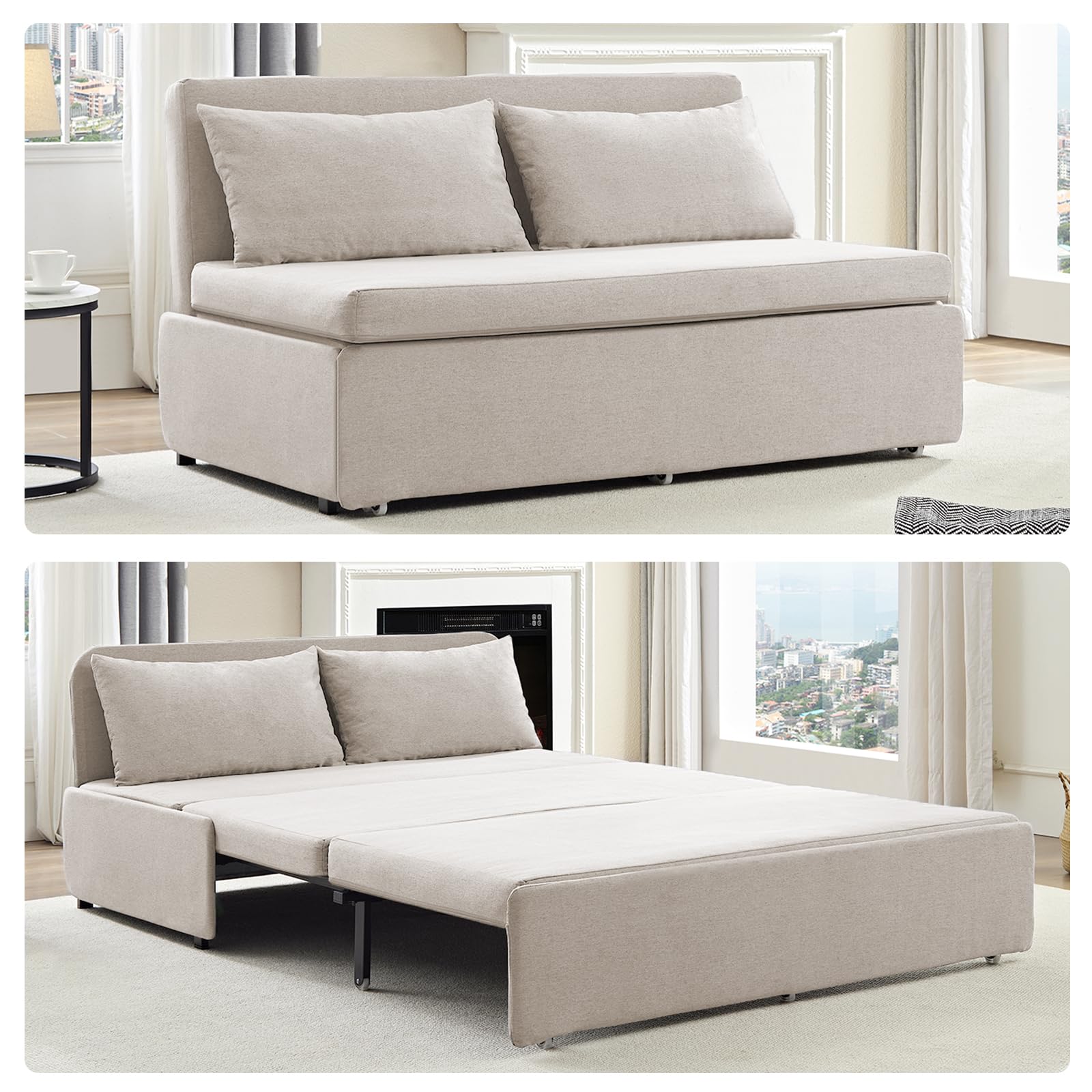 Mjkone 62 inch Pull Out Sleeper Sofa Bed Queen Size