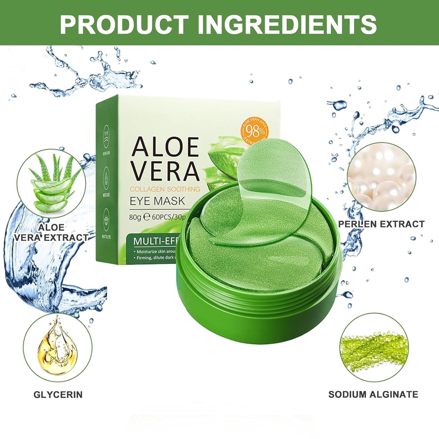 60 works Under Eye Gel Patches, Aloe Vera Gel Eye Mask Skin Care, Collagen Eye Patches, Puffy Eyes Bags Under Eyes Removal - Image 4