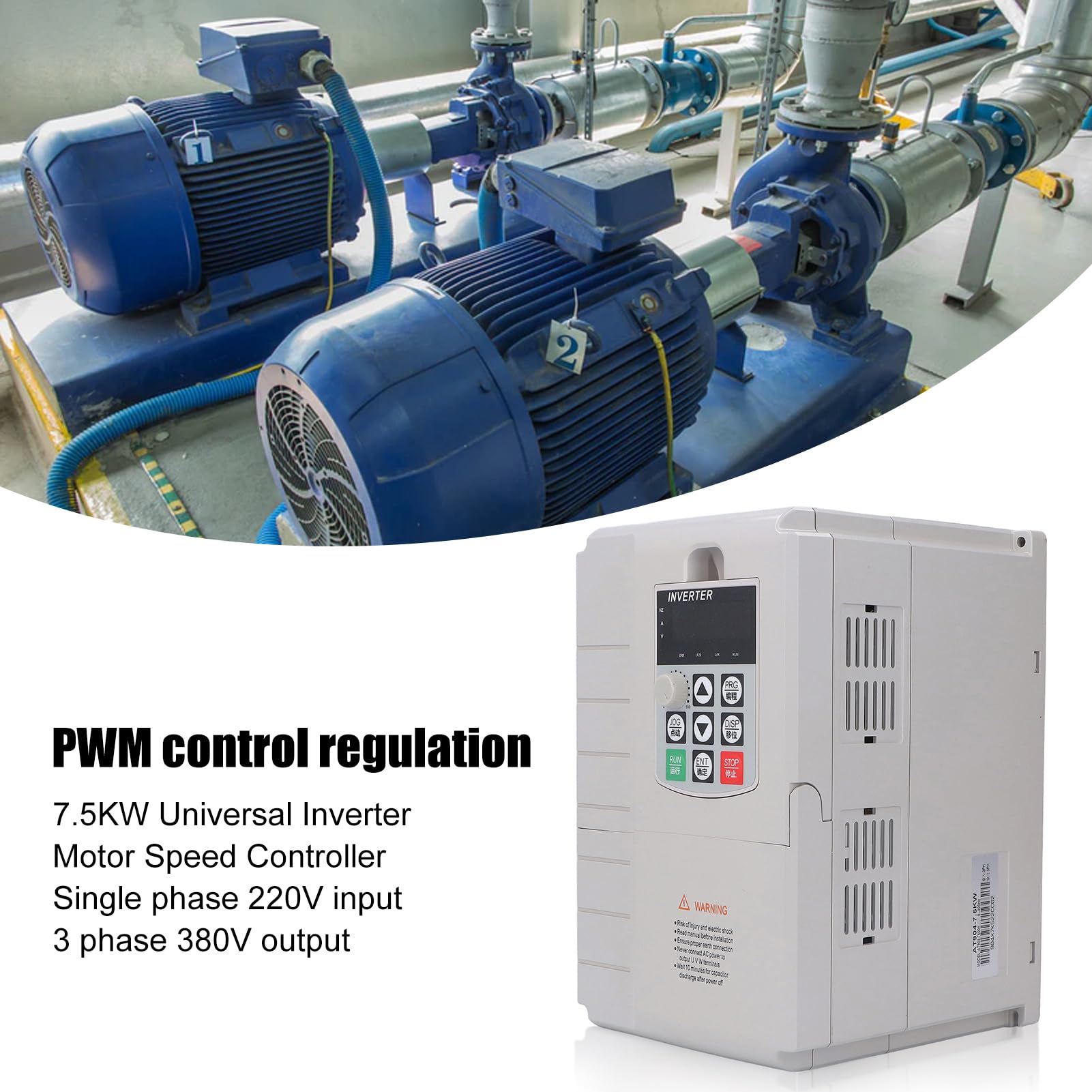 Convertisseur de Fréquence VFD 220V Monophasé à 3 Phases 380V Variateur de Fréquence 7.5KW pour le Contrôle de la Vitesse du Moteur