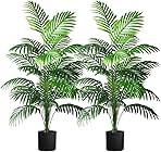 4ft 2pcs Large Artificial Plants Fake Palm Tree Tropical Palm Leaves Faux Palm Plants Tall Tree Indoor Real Touch Plastic Monstera Leaves for Home Garden Outdoor Office Decor (4ft/125cm-2pcs)