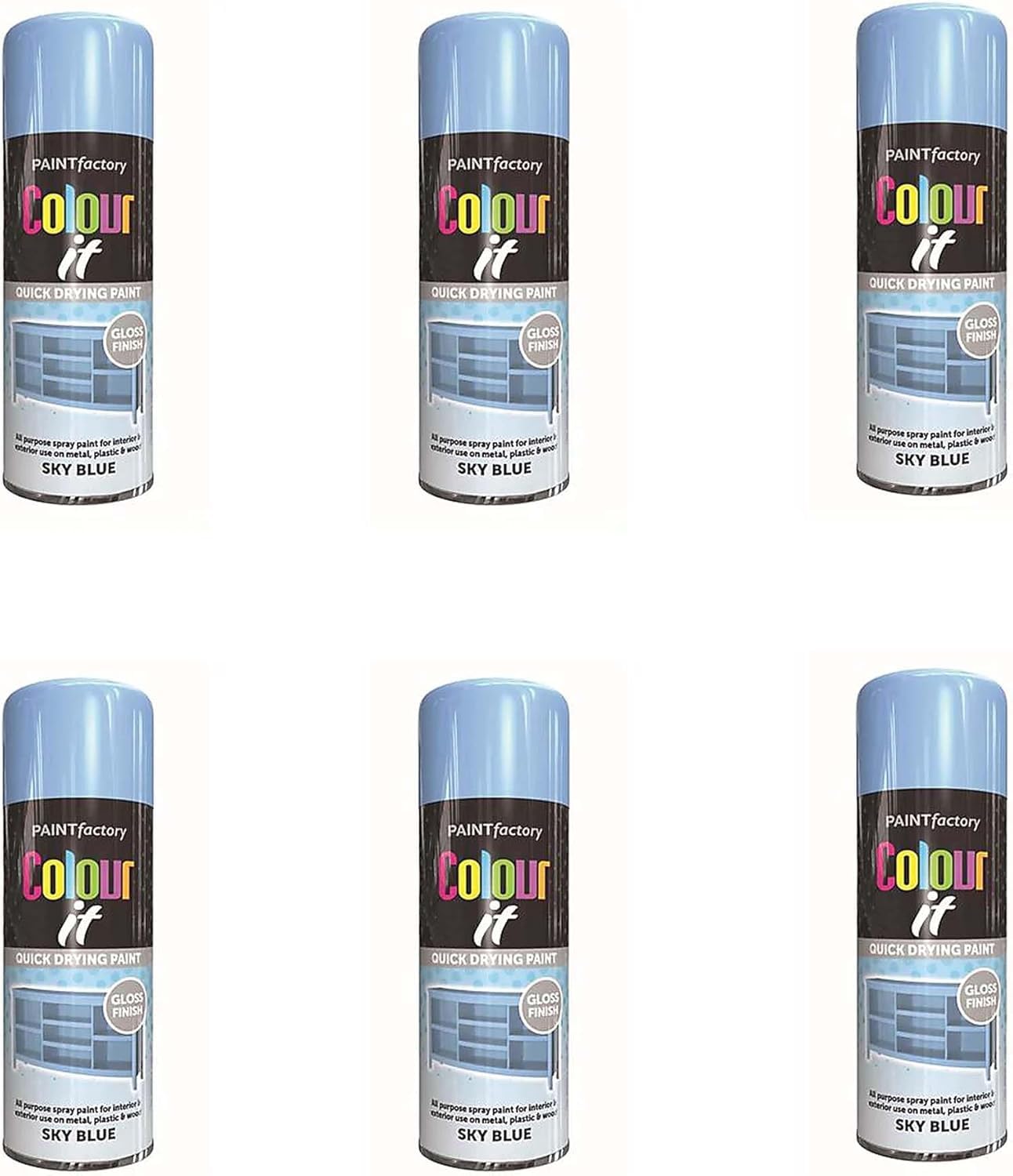 HOCHSTE Colour It Sky Blue Quick Drying Paint, Multi-Surface, Gloss Finish, Smooth Coverage, Durable, Rust-Resistant, Long-Lasting, Ideal for Doors, Gates, Railings & Furniture, 400ml, (Pack of 6) — image 1