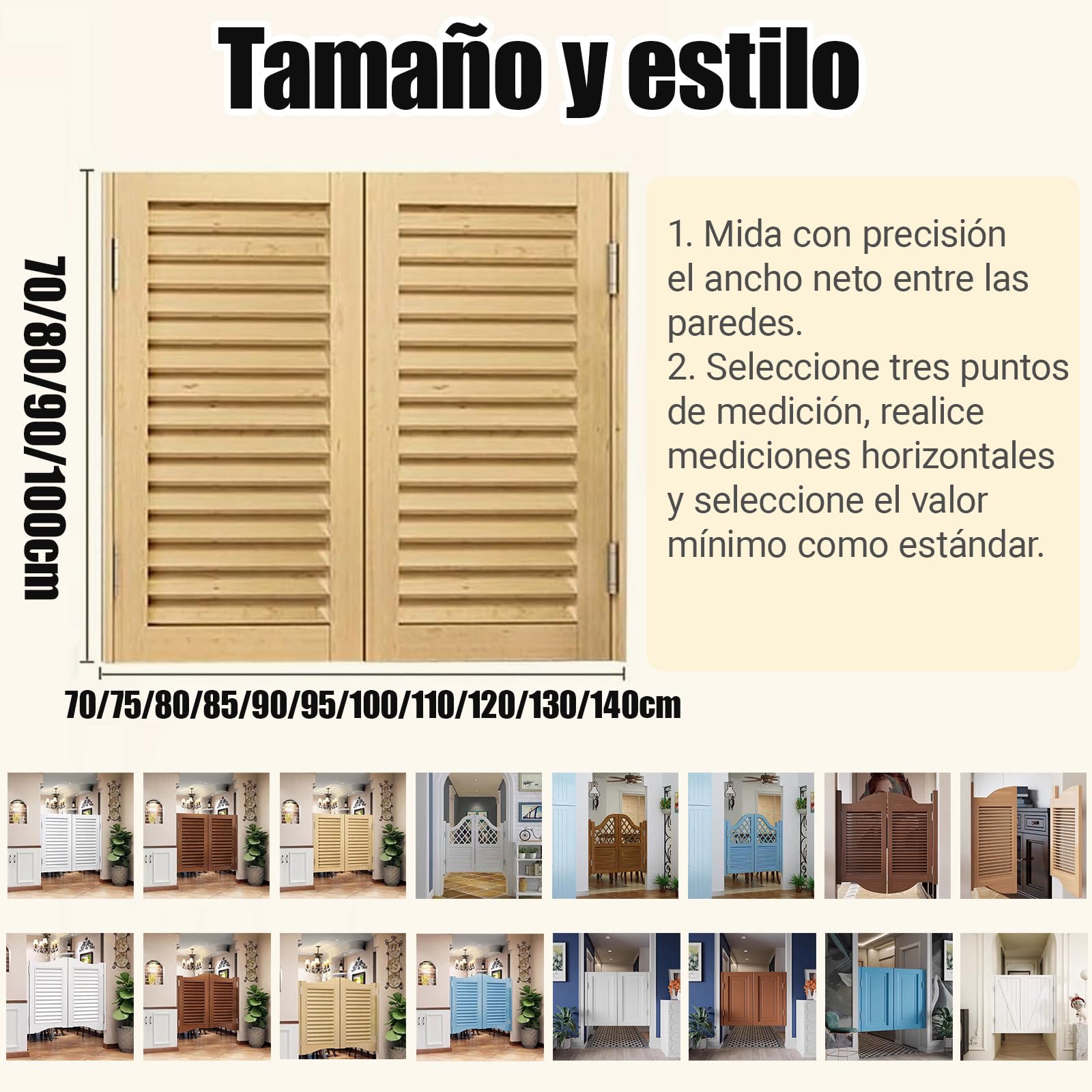 Puerta Abatible de Madera Maciza para Interiores, Puertas Batientes de Café Retro, adecuada para entrada, cocina, oficina, estilo rústico, Partición de Valla(Estilo A/Tamaño : W90xH70cm)