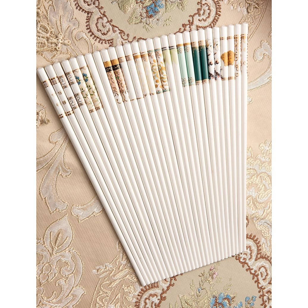 Coffret cadeau de baguettes en porcelaine chinoise, 10 paires de baguettes réutilisables lavables au lave-vaisselle, coffret cadeau avec étui, baguettes en céramique osseuse de haute qualité avec