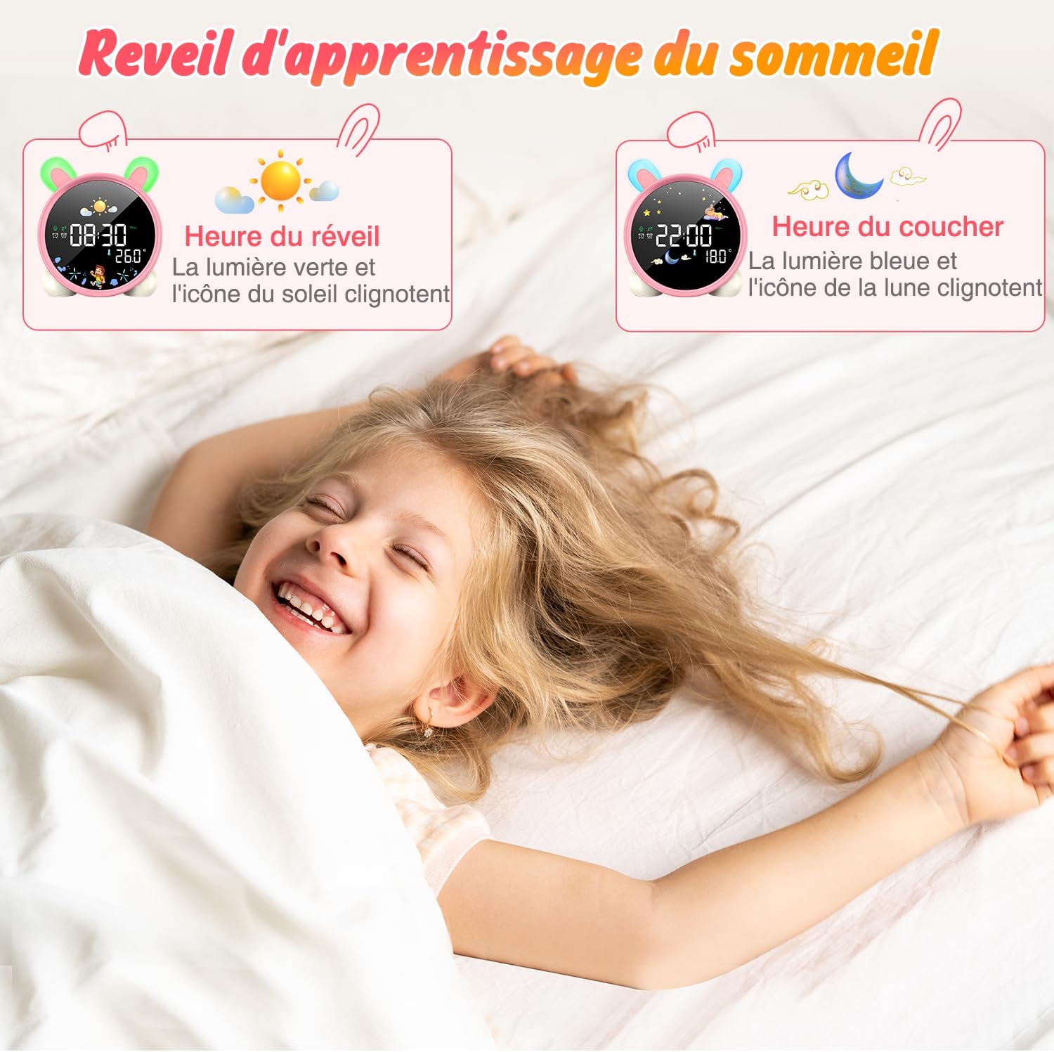 LEMNOI SG7 Alarm Clock showing day and night modes with sun and moon icons