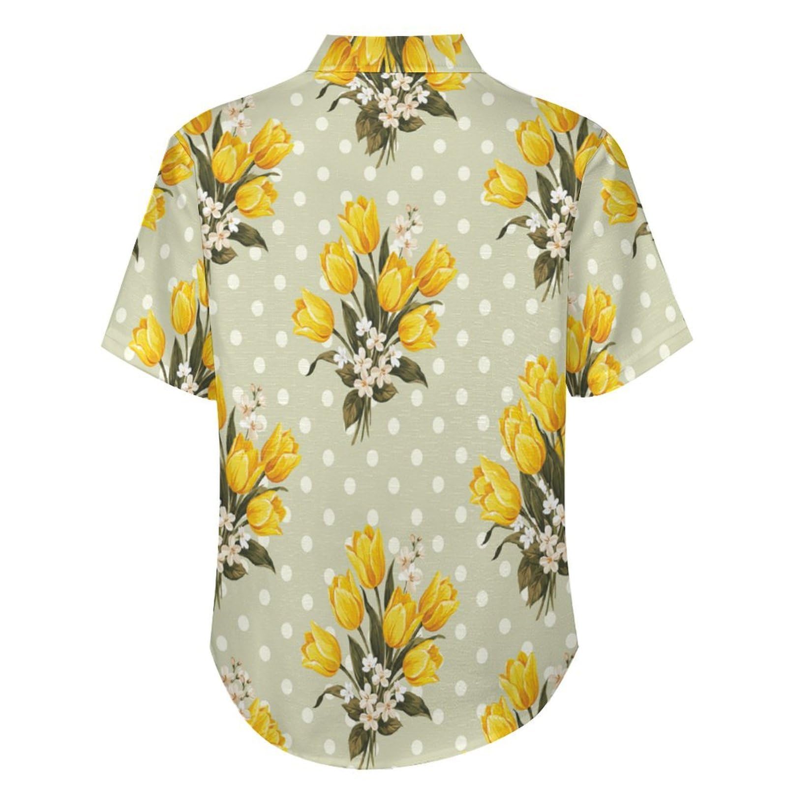 Camicie a Maniche Corte da Uomo - Camicie da Spiaggia con Stampa Tulipani Fiori A Pois, Funky Estiva Cool Camicia Hawaiana Monopetto Camicia S-7XL