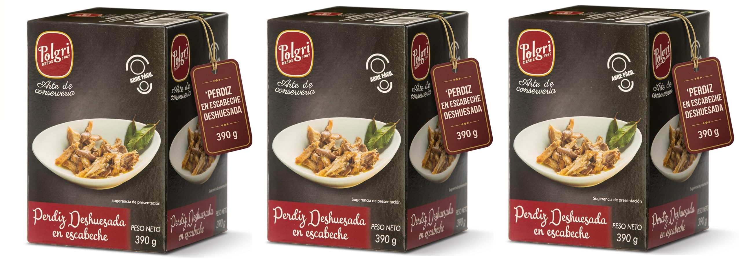 POLGRI Perdiz Deshuesada en Escabeche 3 Latas x 390 g Conserva Gourmet Carne de Caza Aperitivo Artesano Receta Manchega Tradicional 50% Carne Real Desde 1967