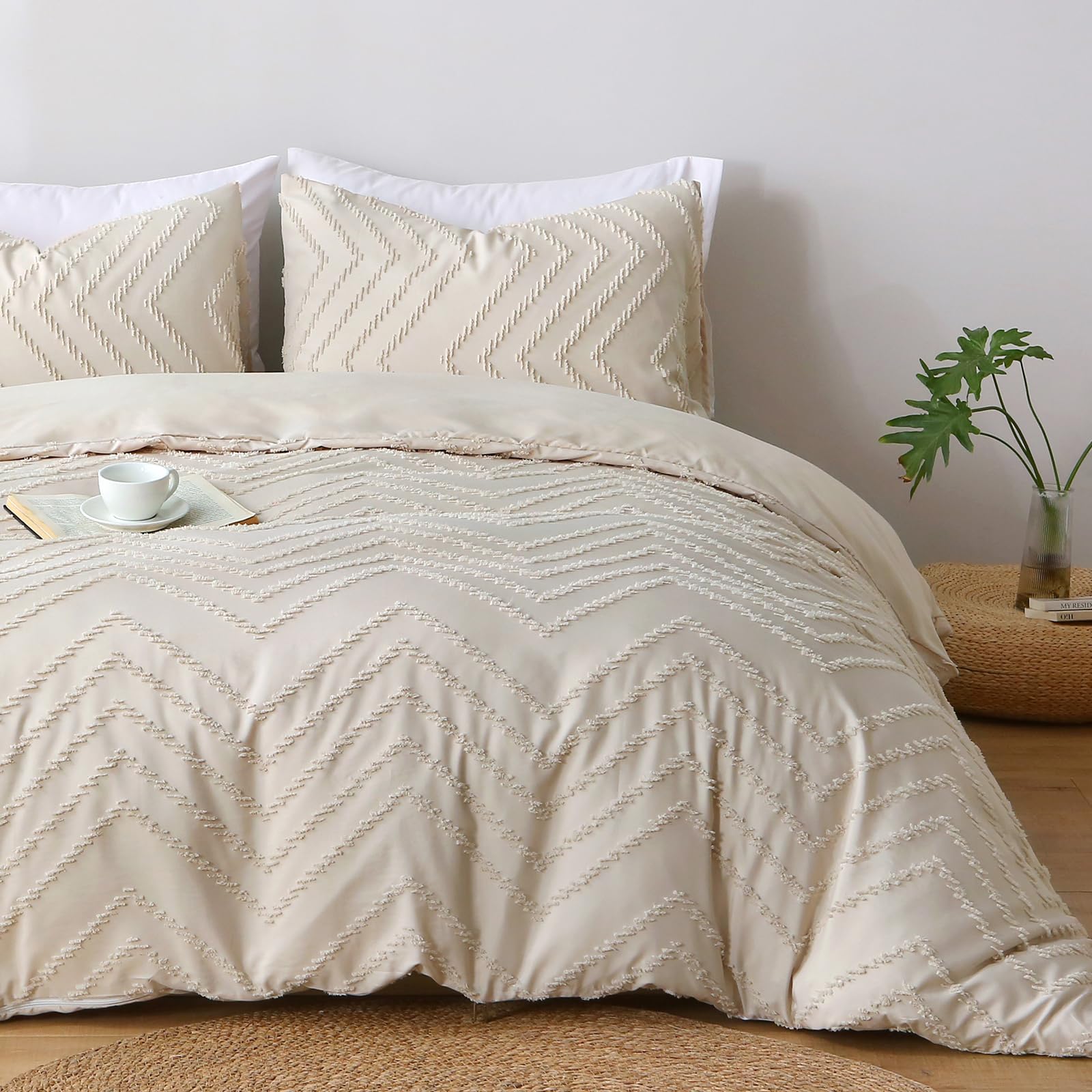 Pamposh Tufted Double Duvet Set - Double Brushed Microfibre Double Bedding Set With Zipper Closure - Ultrasoft Breathable Duvet Cover Double for All Seasons