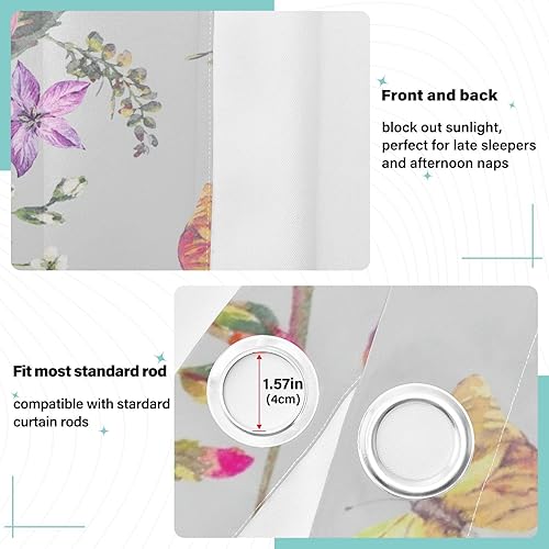 Miniatura 4 de Cortinas opacas con diseño de mariposas y rosas de acuarela de 84 pulgadas de largo para dormitorio y sala de estar, cortinas de oscurecimiento con