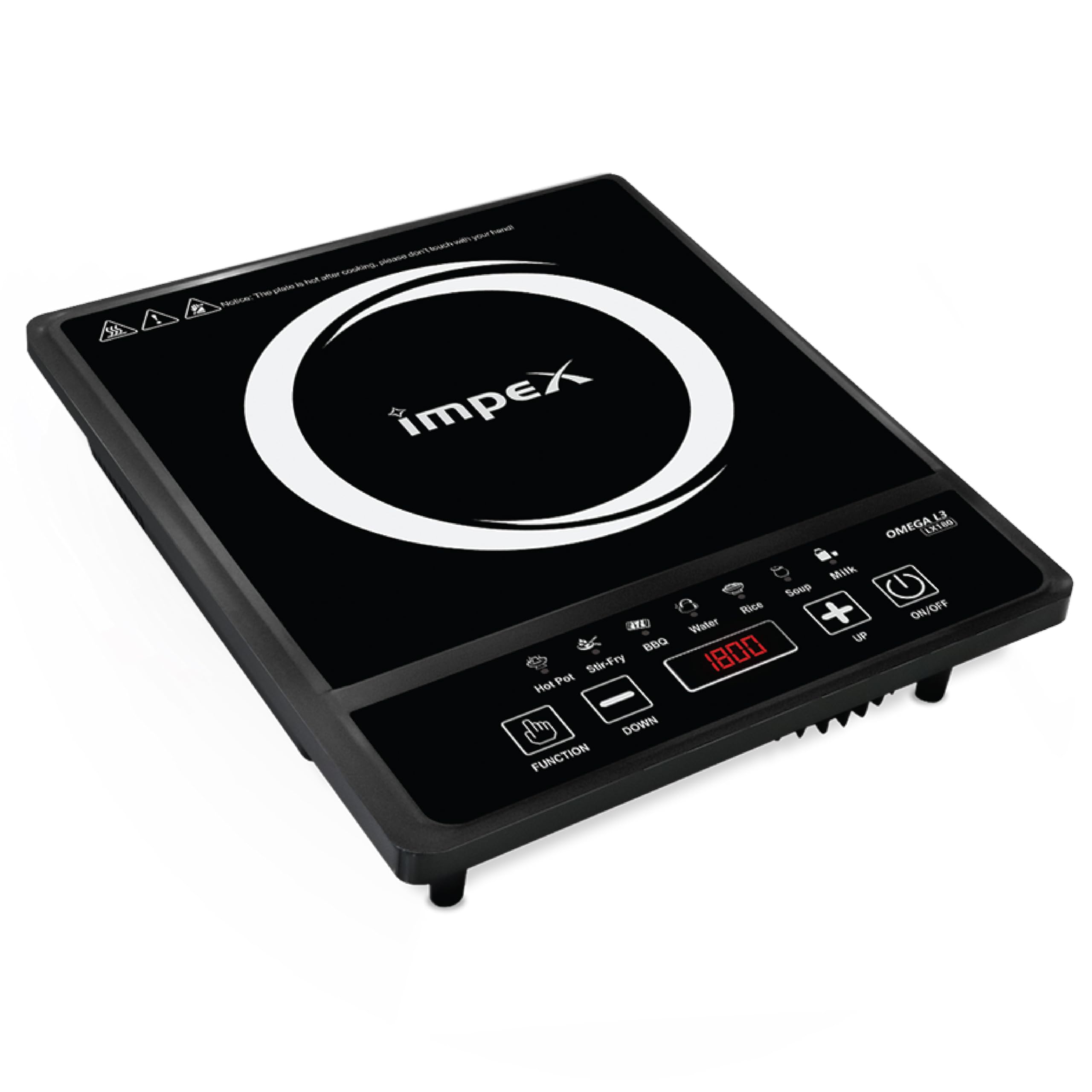 Impex 1800 Watt Induction Cooktop With Soft Button Control | Induction Cooktop With 7 Cooking Modes and Overheat Protection | 4 Digit LED Display | 1 Year Warranty
