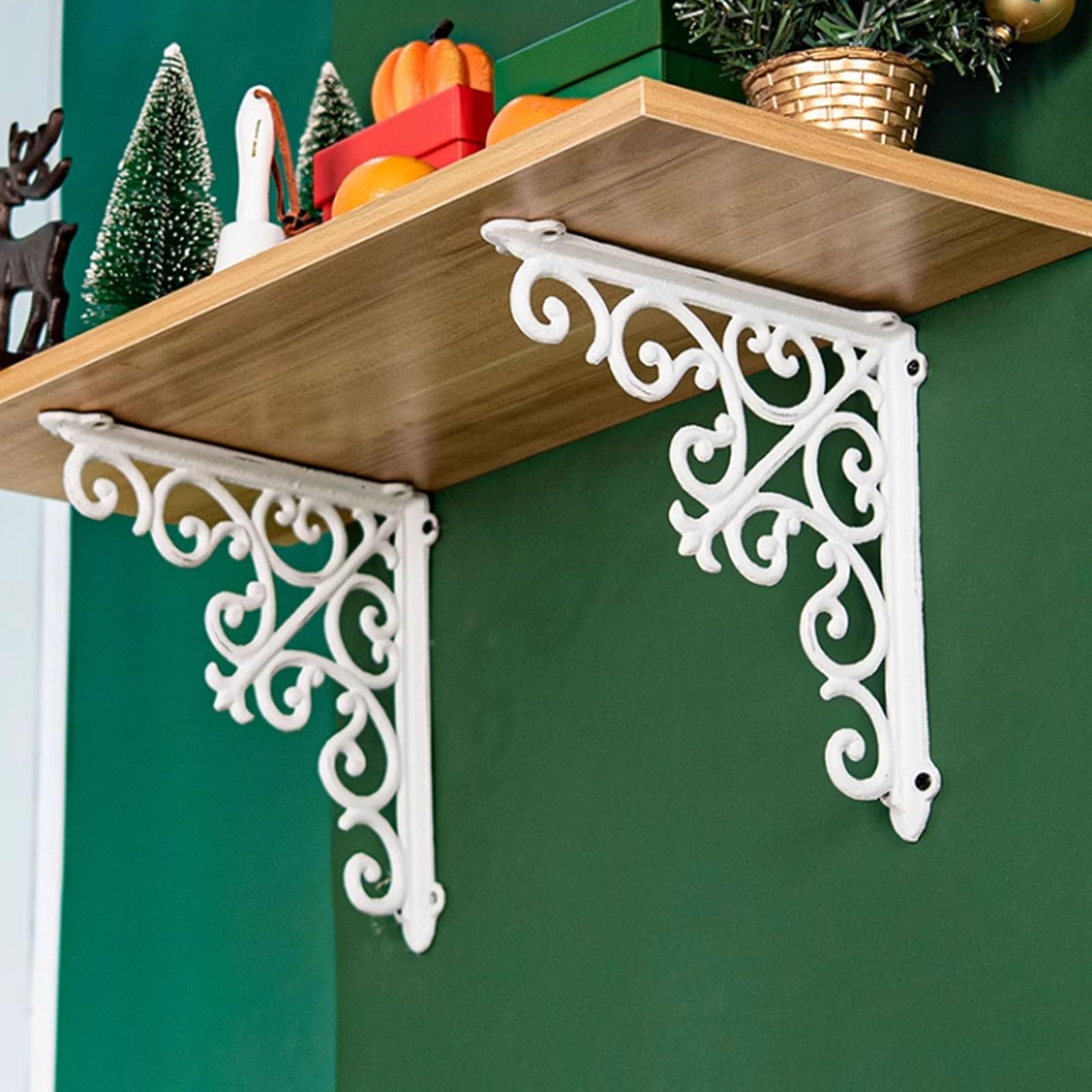 Par de Soportes de Estantería de Hierro Fundido,Soportes para Estantes Rústico,Escuadras Estantería Envejecidas,Soportes para Estantes Pesados de Pared,con Tornillos,Blanco (18cm)