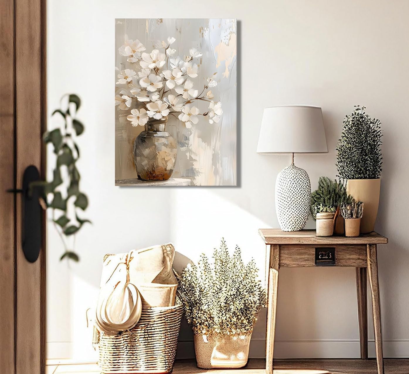 ZYGARTEQ Rustic Farmhouse Flower Canvas Wall Art Vintage White Hydrangeas Wall Decor Pictures Country Muted Botanical Prints Floral Artwork for Bedroom Living Room Gallery Decoration 16x24in