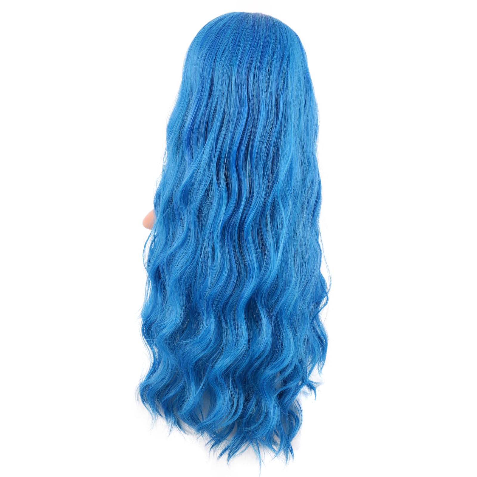 MapofBeauty 28 Inch/70 cm Long Wavy Middle Part with No Bangs Synthetic Fiber Curly Fashion Women Party Cosplay Wig (Mixed Vivid Blue) - Image 4