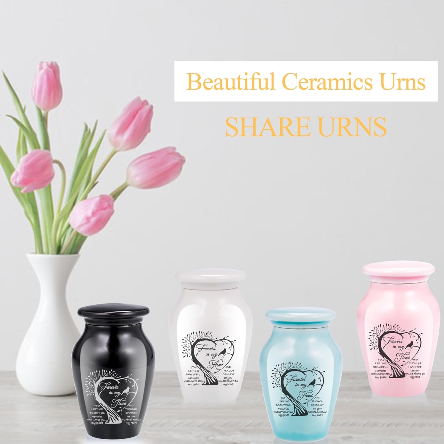 4-Pack Ceramic Keepsake Urns for Ashes | Tree of Life Cremation Memorial Urn Set with Gift Box, Sharing to Honor Loved Ones with Family & Friends