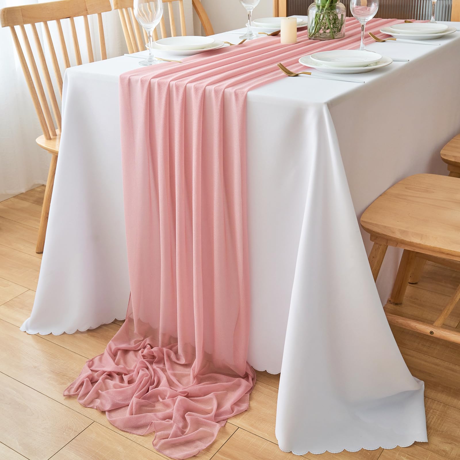 DecorMommt Camino de Mesa de Gasa Rosa Viejo, Caminos de Mesa Decoracion Comunion Mesa, Camino Mesa Tela Tul Decorativa para Boda Cumpleaños Fiesta Vacaciones Centro de Mesa Decorativo, 77x300cm