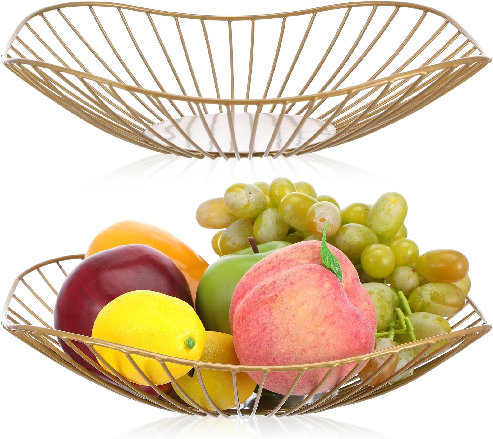 2-Pack Gold Fruit Basket for Kitchen Counter - Elegant Gold Wire Basket with Curved Design, Metal Fruit Bowl for Countertop, Table Centerpiece, and Home Decor (11.8" x 1.85")